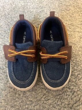 Carter's Navy Denim and Brown Boys' Casual Sneakers with Yellow Accent